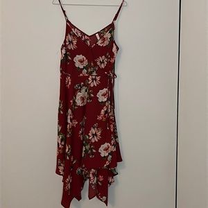Red floral mid-length front tie dress